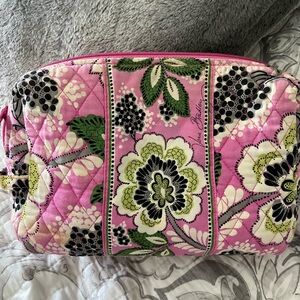 Set of 2 Vera Bradley Priscilla Pink quilted cosmetic toiletry makeup travel bag